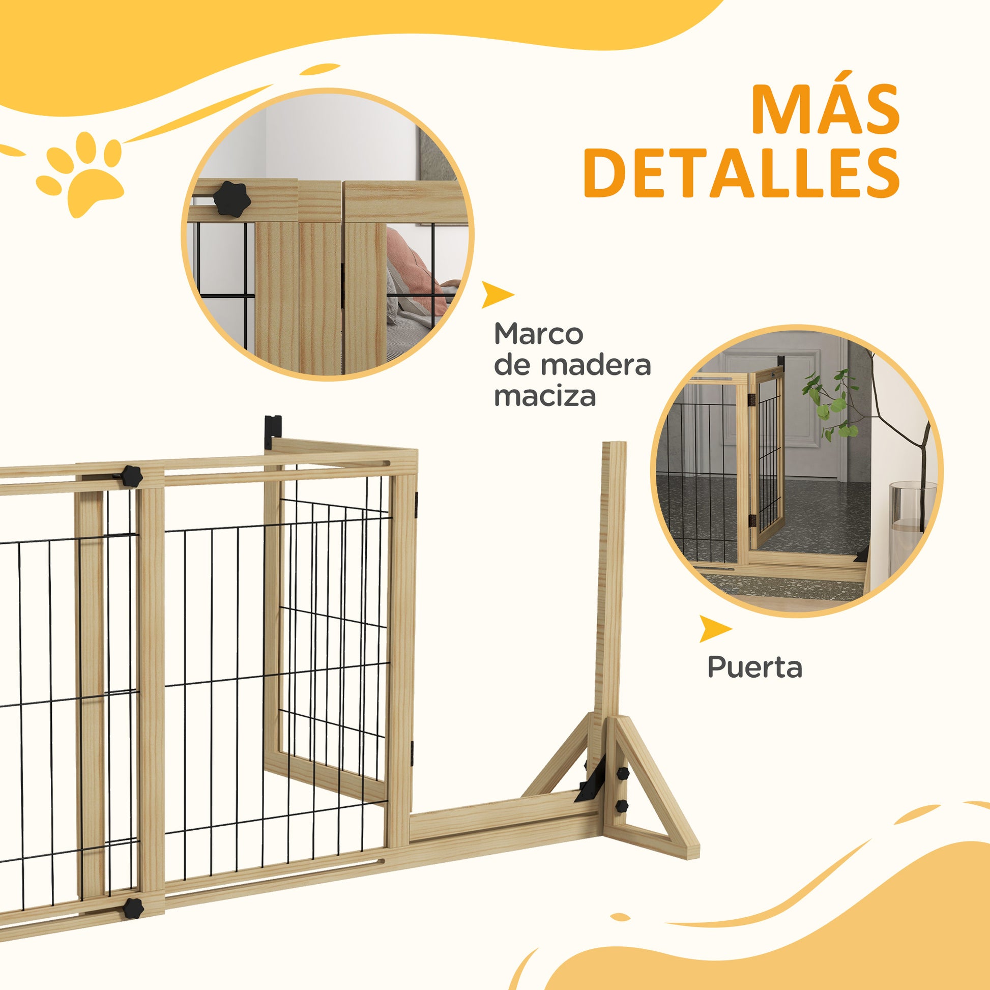 Wooden Dog Barrier 112-159x70 cm Extendable Pet Gate with Triangular Support Legs for Doorway Hallway Staircase Natural Wood