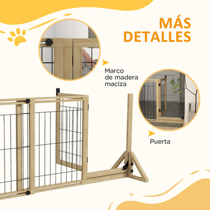 Wooden Dog Barrier 112-159x70 cm Extendable Pet Gate with Triangular Support Legs for Doorway Hallway Staircase Natural Wood
