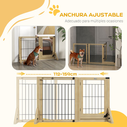 Wooden Dog Barrier 112-159x70 cm Extendable Pet Gate with Triangular Support Legs for Doorway Hallway Staircase Natural Wood