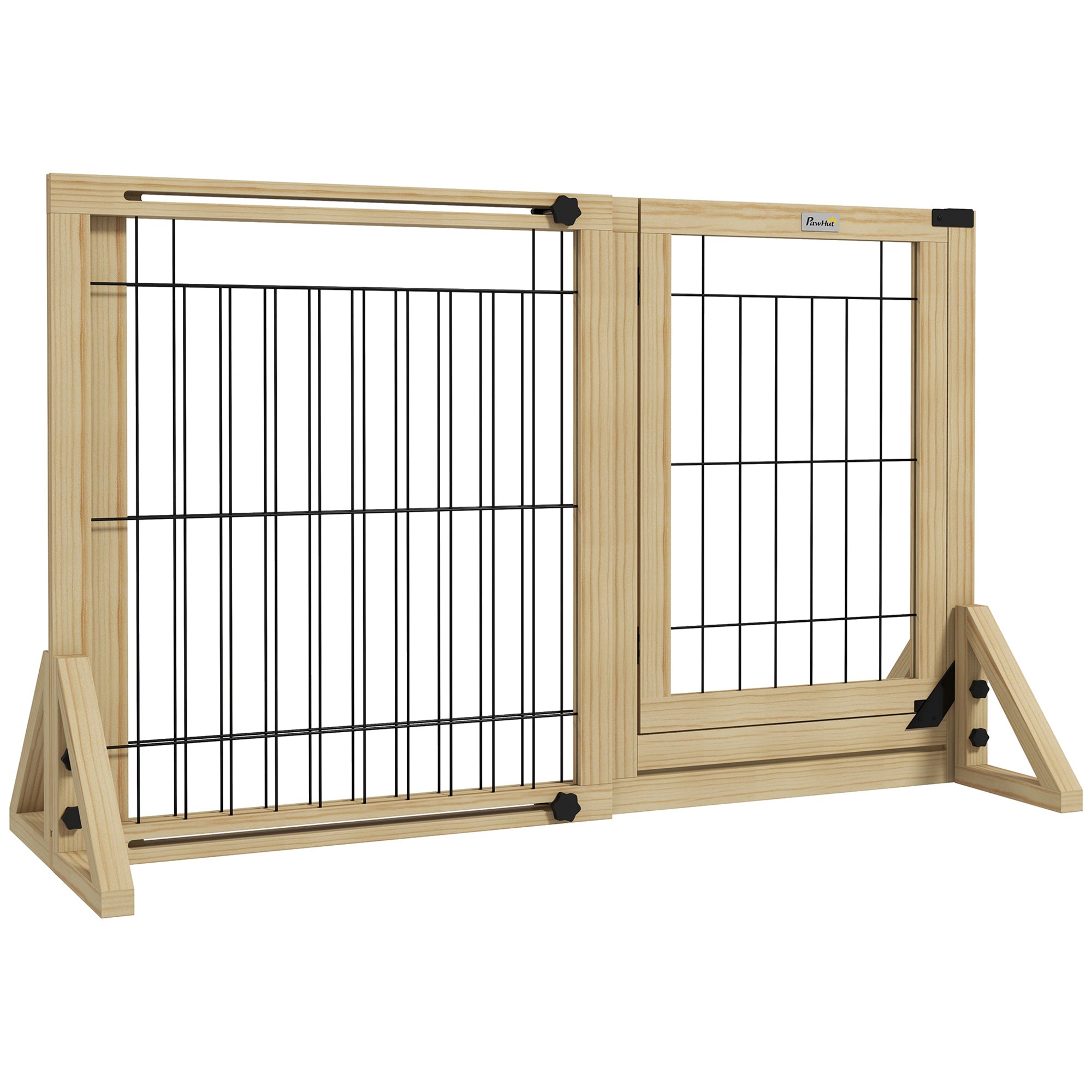 Wooden Dog Barrier 112-159x70 cm Extendable Pet Gate with Triangular Support Legs for Doorway Hallway Staircase Natural Wood