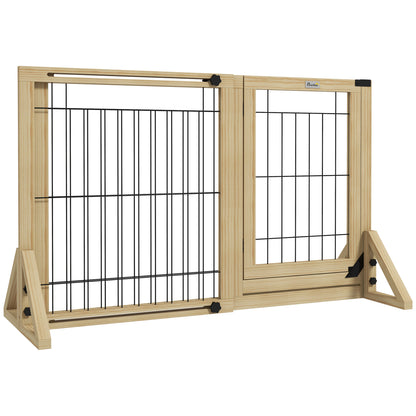 Wooden Dog Barrier 112-159x70 cm Extendable Pet Gate with Triangular Support Legs for Doorway Hallway Staircase Natural Wood