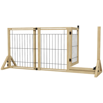 Wooden Dog Barrier 112-159x70 cm Extendable Pet Gate with Triangular Support Legs for Doorway Hallway Staircase Natural Wood