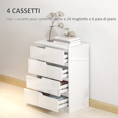 Modern and Minimalist 4-Drawer Dresser, Particle Board Dresser, 60x40x85 cm, Glossy White