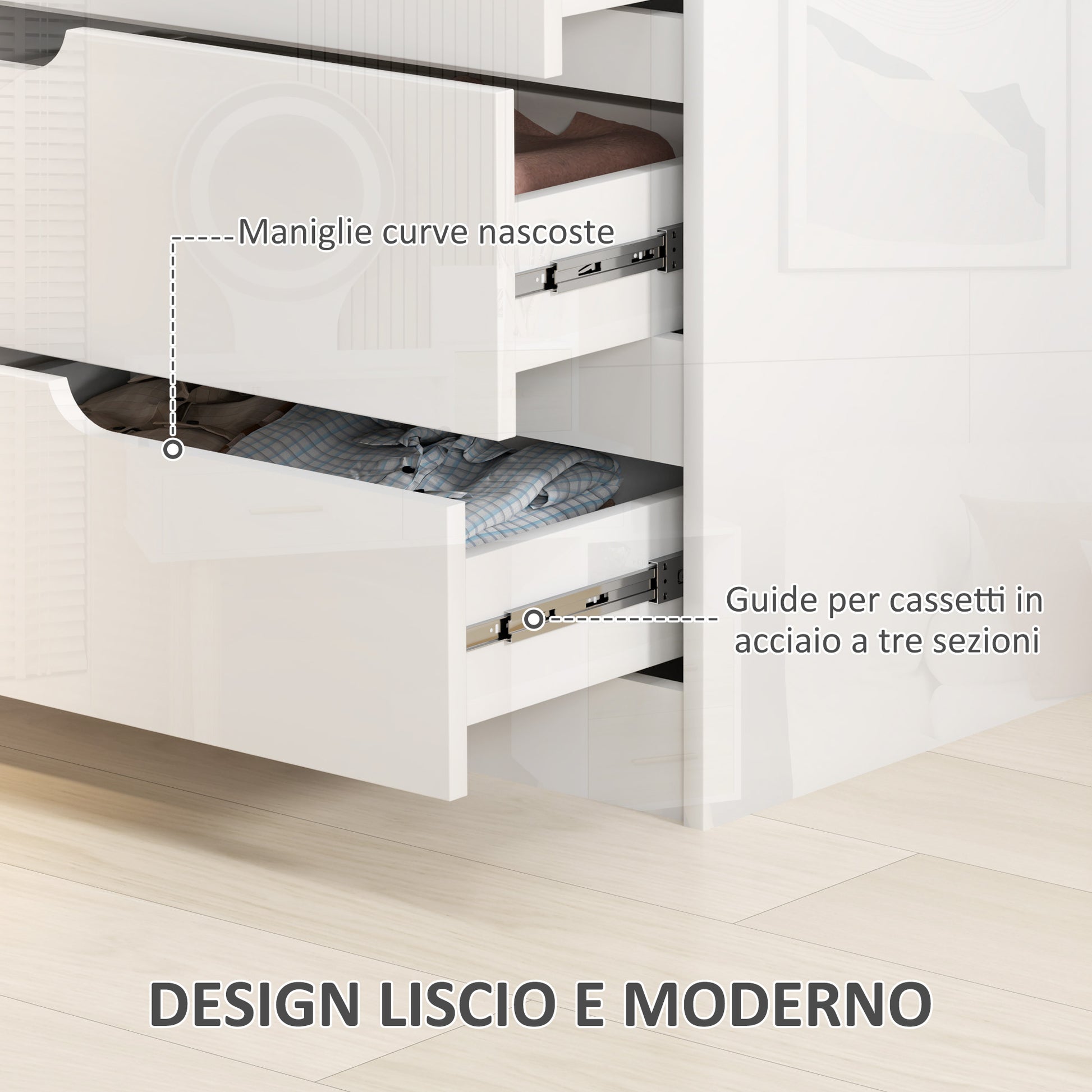 Modern and Minimalist 4-Drawer Dresser, Particle Board Dresser, 60x40x85 cm, Glossy White