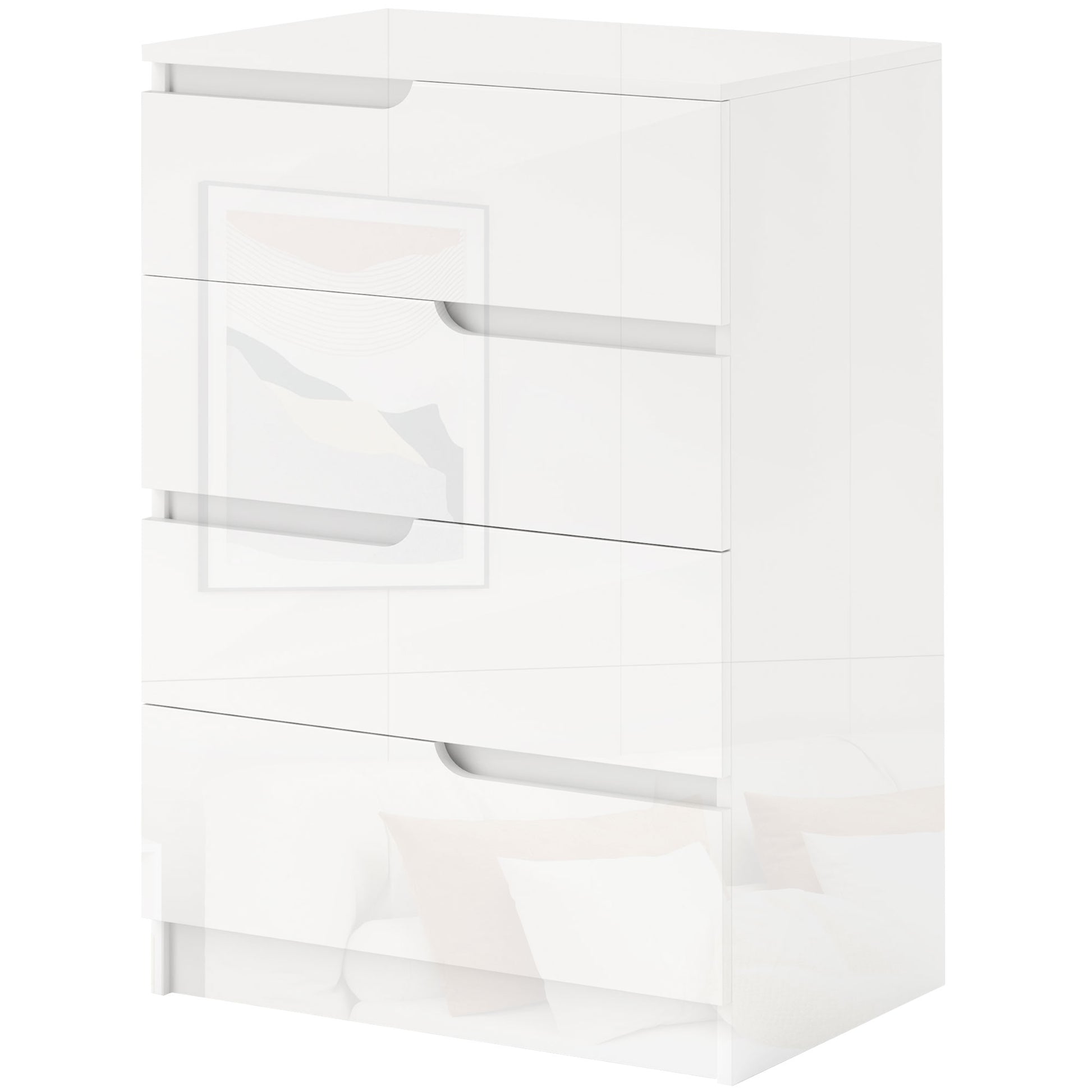 Modern and Minimalist 4-Drawer Dresser, Particle Board Dresser, 60x40x85 cm, Glossy White