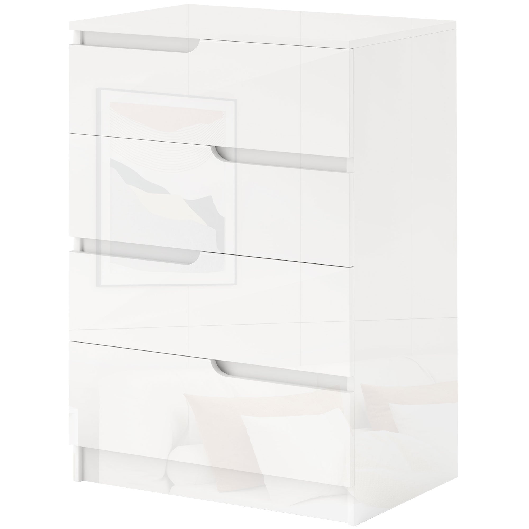 Modern and Minimalist 4-Drawer Dresser, Particle Board Dresser, 60x40x85 cm, Glossy White