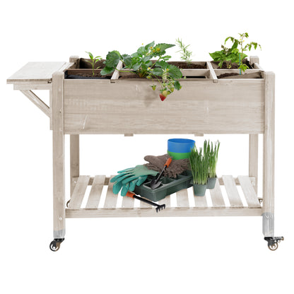 Raised Garden Planter on Wheels - Shelf, Foldable Side Shelf, Irrigation Inserts, Drainage Felt Included - Pre-oiled Spruce Wood dim. 123L x 54W x 87H cm