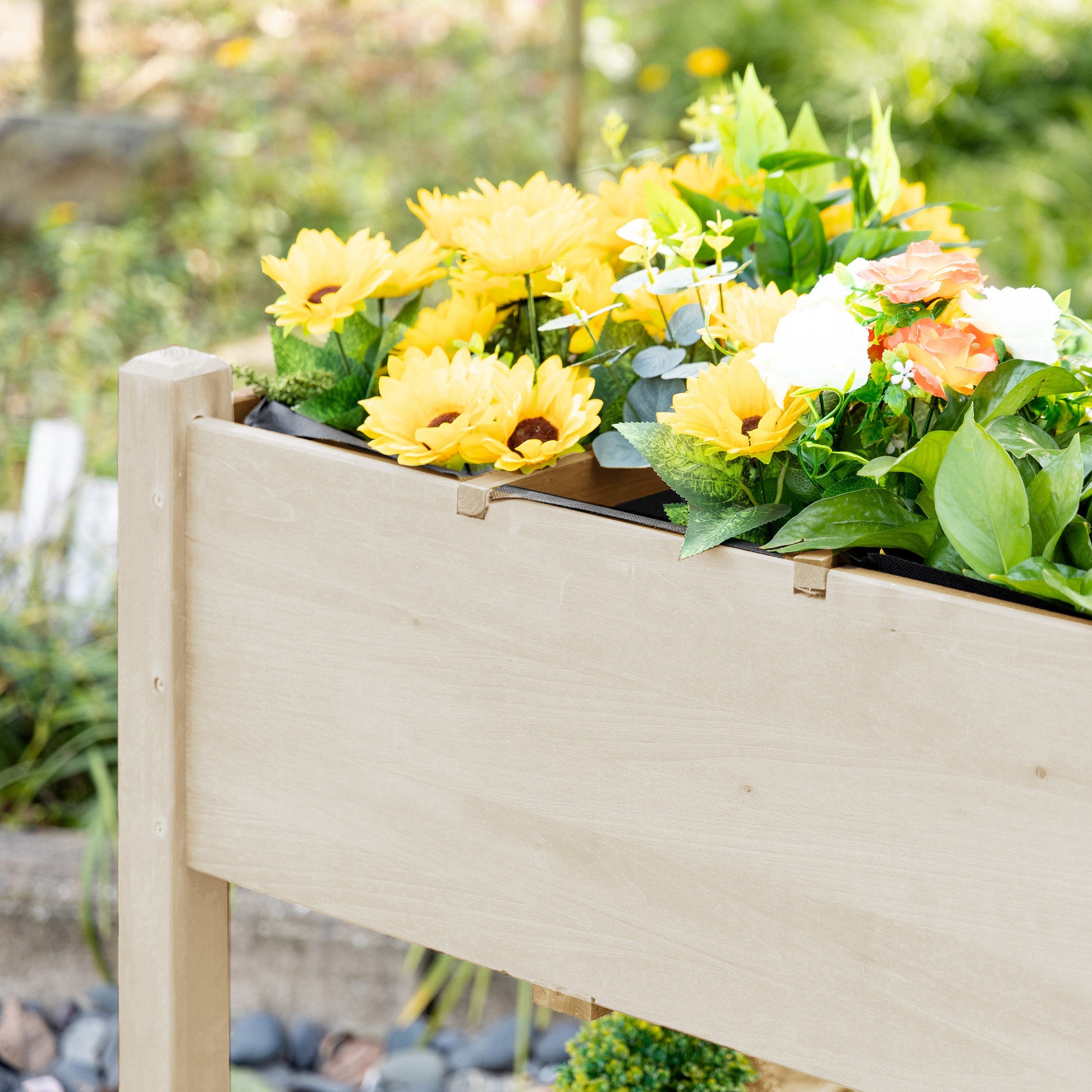 Raised Garden Planter on Wheels - Shelf, Foldable Side Shelf, Irrigation Inserts, Drainage Felt Included - Pre-oiled Spruce Wood dim. 123L x 54W x 87H cm