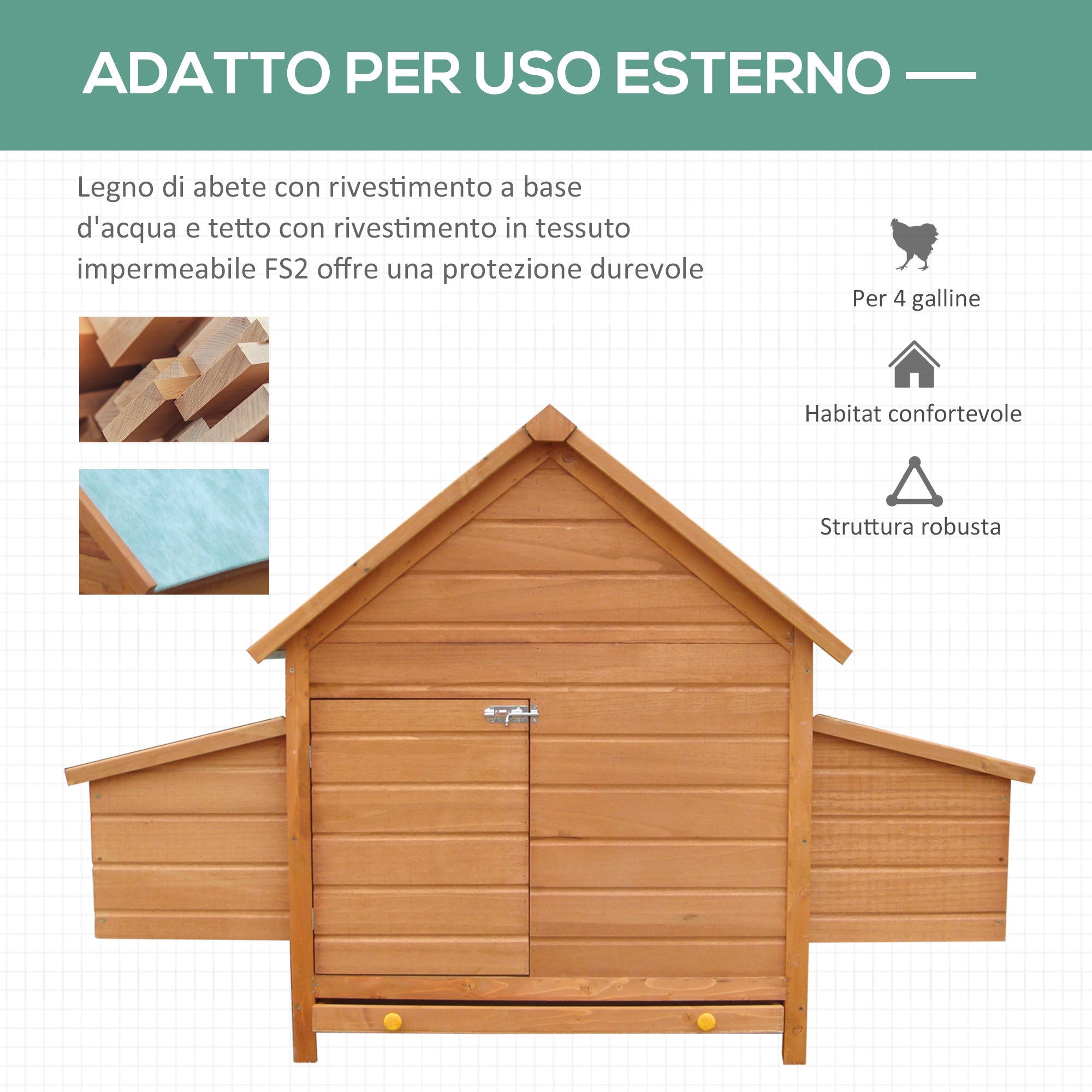 Wood Chicken Coop with Waterproof Roof, Prefabricated Outdoor Henhouse, 160x98.5x107cm