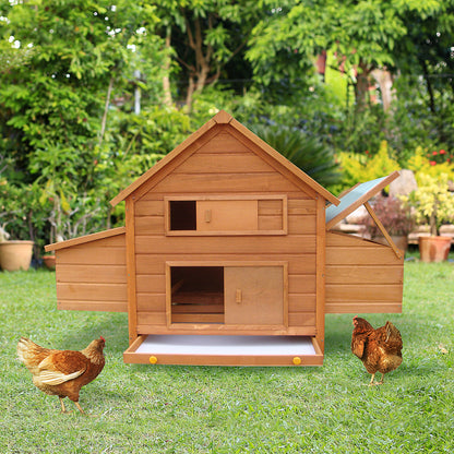 Wood Chicken Coop with Waterproof Roof, Prefabricated Outdoor Henhouse, 160x98.5x107cm