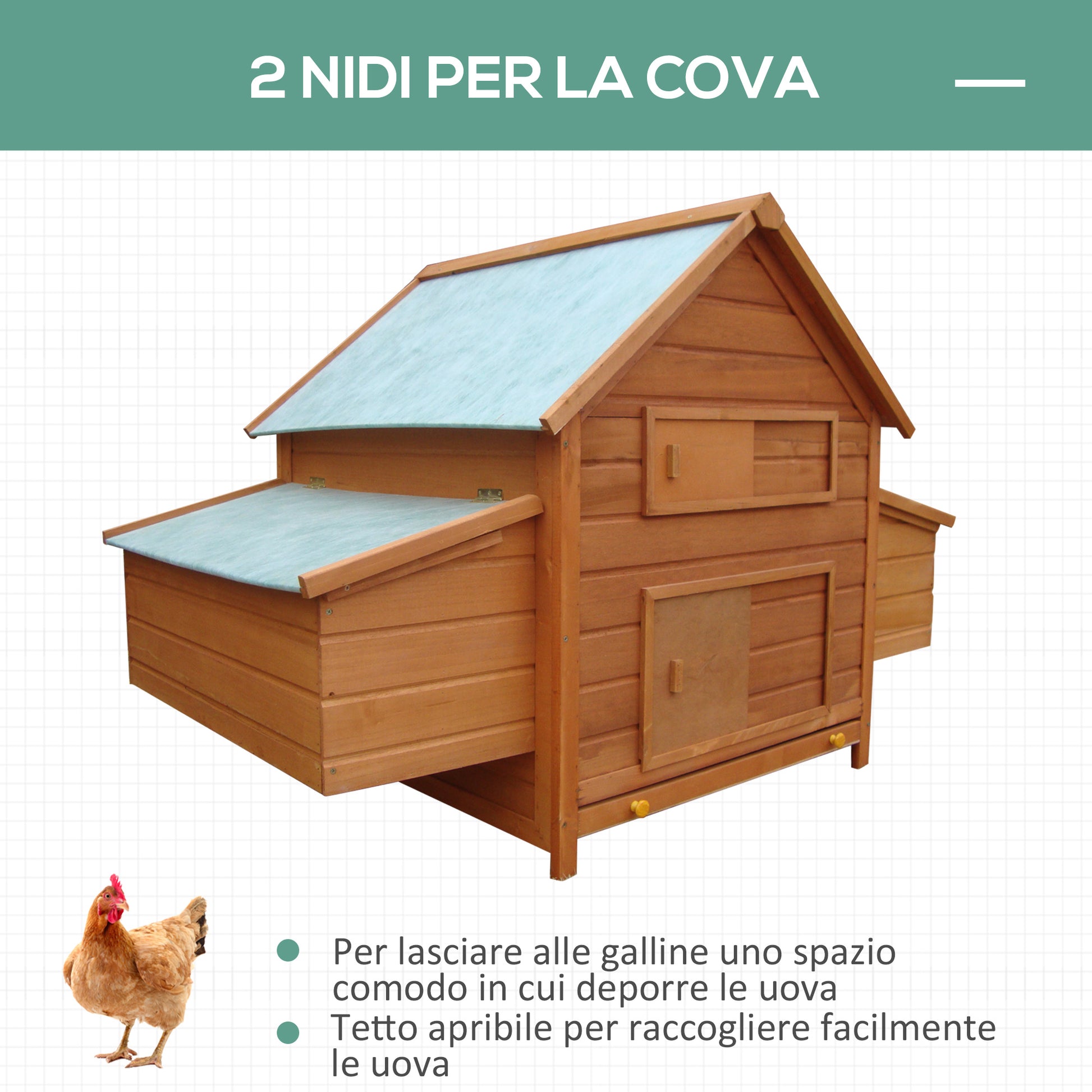 Wood Chicken Coop with Waterproof Roof, Prefabricated Outdoor Henhouse, 160x98.5x107cm