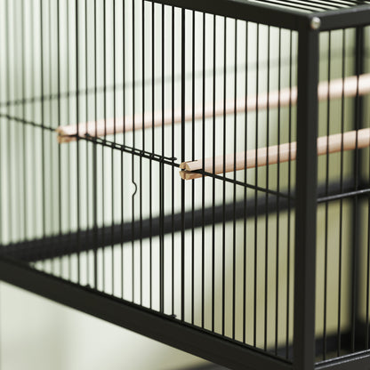 Bird Cage Large Bird Cage with Wheels Acrylic Panels Feeders Perches Shelf Removable Trays Birdcage for Parrots Canaries 48x46x83 cm Black
