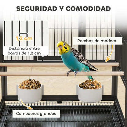 Bird Cage Large Bird Cage with Wheels Acrylic Panels Feeders Perches Shelf Removable Trays Birdcage for Parrots Canaries 48x46x83 cm Black