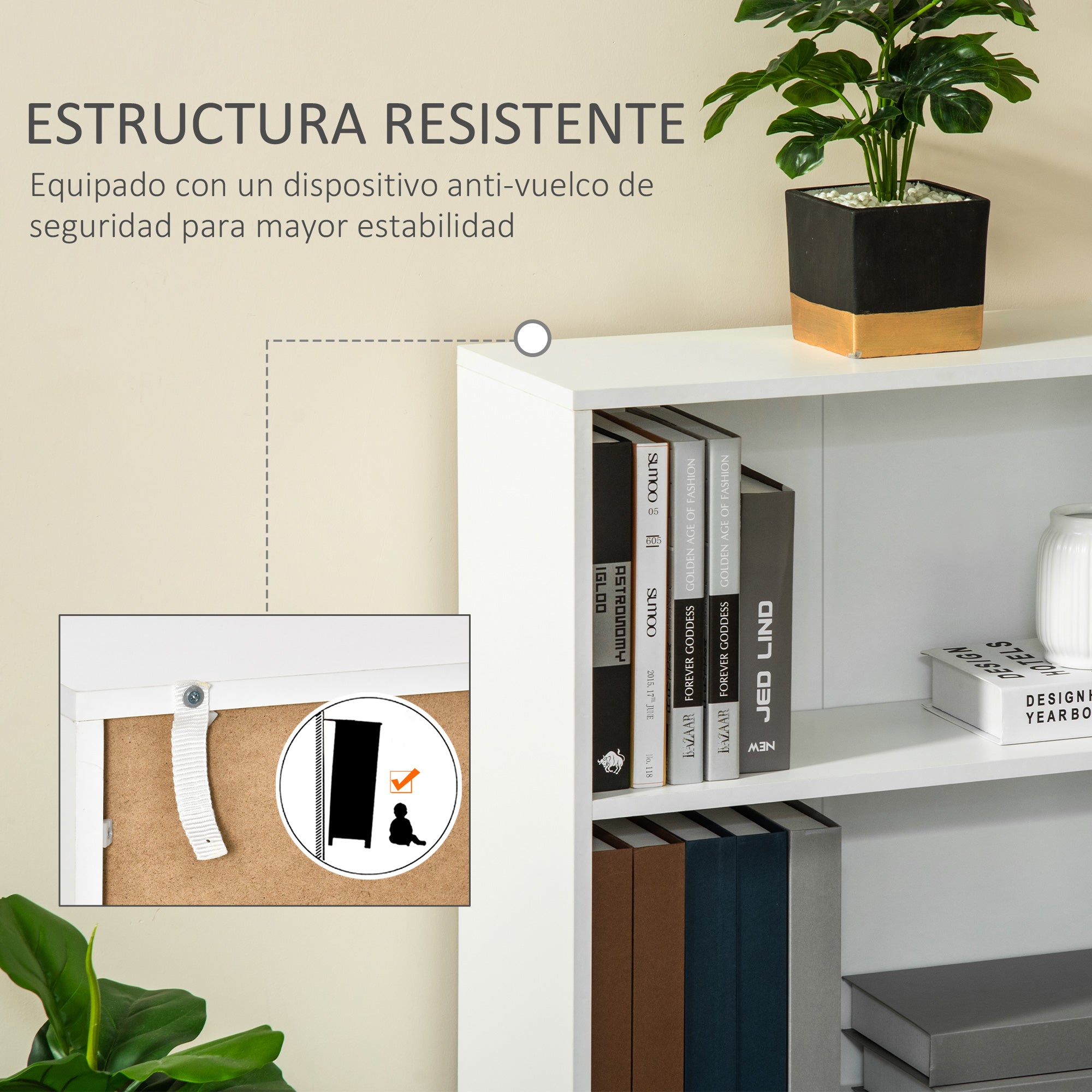 Bookshelf with 3 Storage Compartments for Books CDs Plants for Living Room Study Bedroom 62.2x24x102.4 cm White