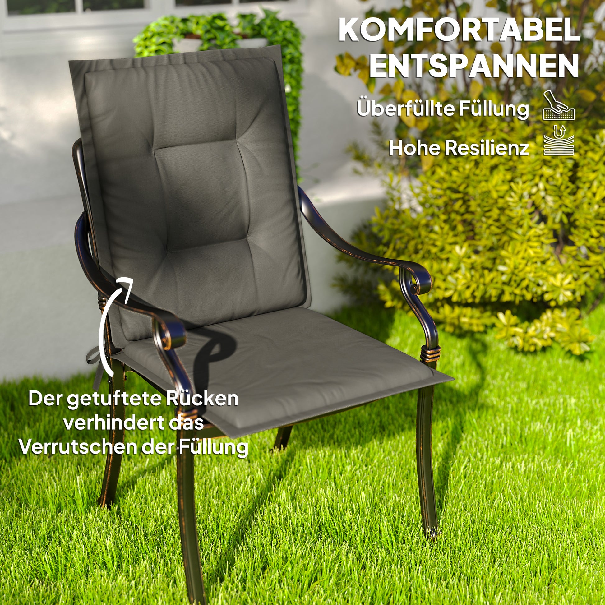 Set of 4 Seat Cushions 108 x 50 x 5 cm Chair Cushions with Straps, Outdoor Indoor Seat Pad, Seat Cushion, Bench Pad for Garden Furniture, Dining Chair, Light Grey
