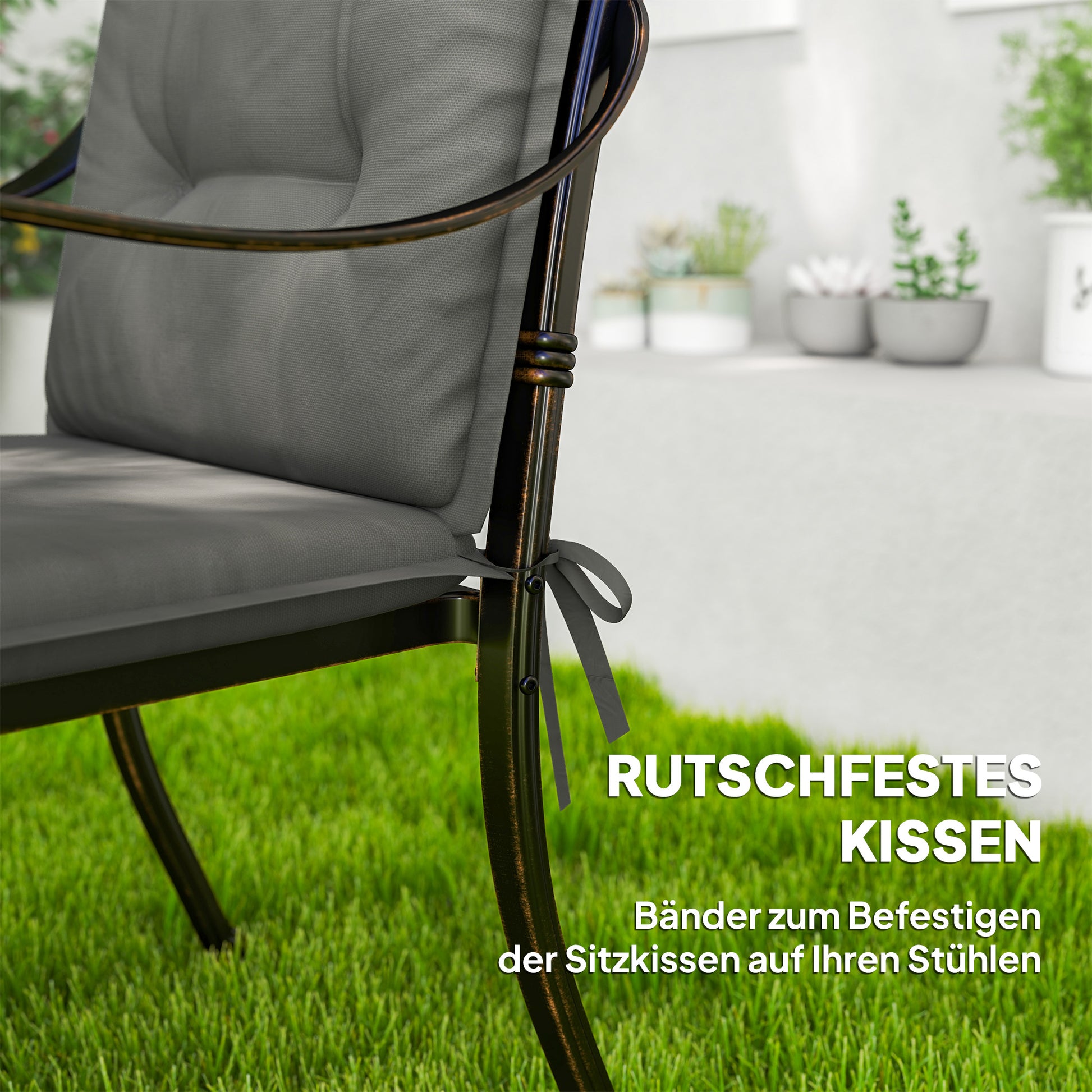 Set of 4 Seat Cushions 108 x 50 x 5 cm Chair Cushions with Straps, Outdoor Indoor Seat Pad, Seat Cushion, Bench Pad for Garden Furniture, Dining Chair, Light Grey