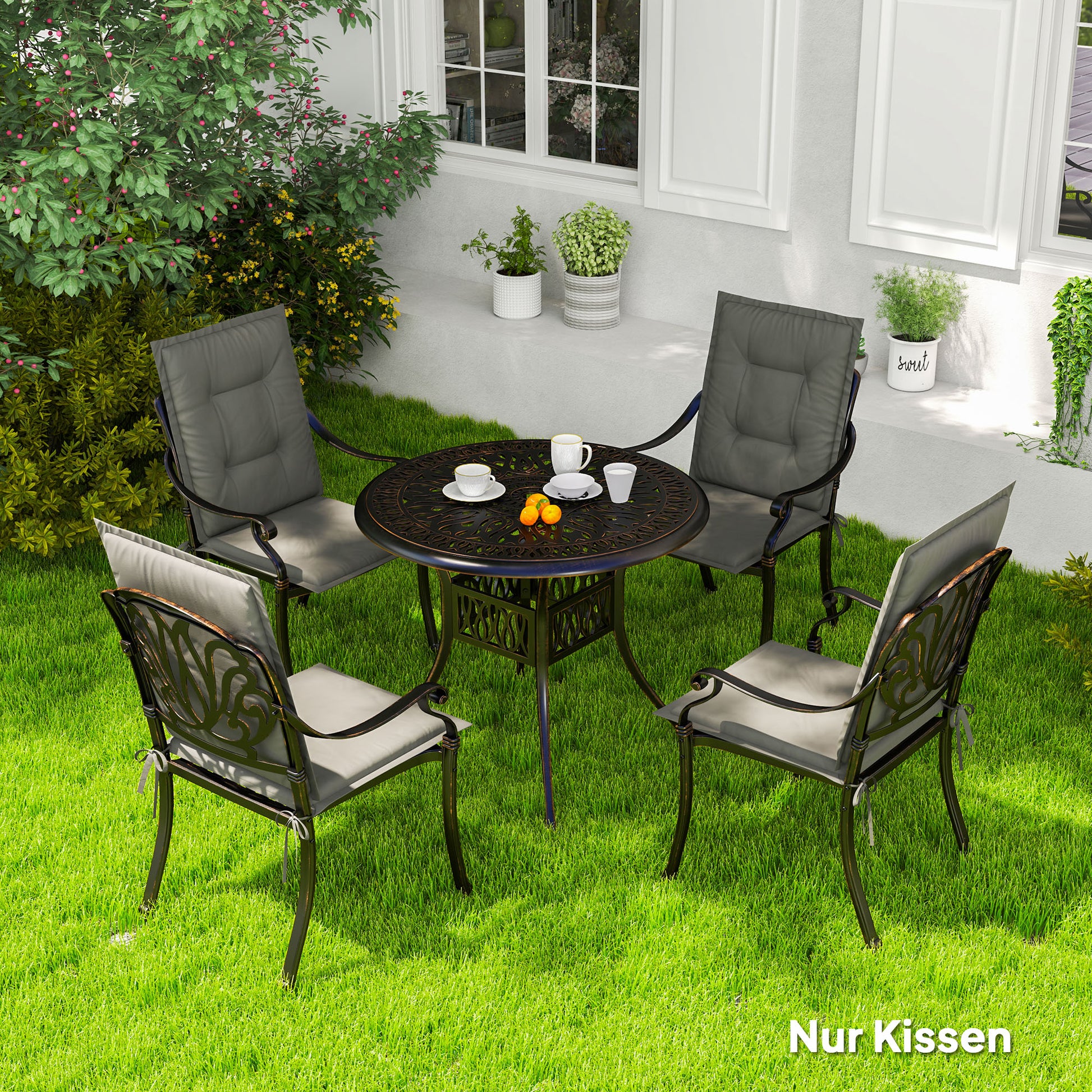 Set of 4 Seat Cushions 108 x 50 x 5 cm Chair Cushions with Straps, Outdoor Indoor Seat Pad, Seat Cushion, Bench Pad for Garden Furniture, Dining Chair, Light Grey