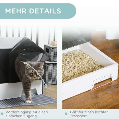 Cat Litter Box with Bottom Tray, Scoop, Filter, Hooded Toilet for Cats up to 8 kg, ABS, Plastic, Grey 47 x 45 x 42 cm