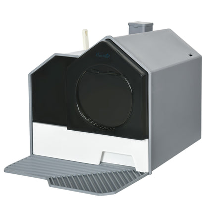 Cat Litter Box with Bottom Tray, Scoop, Filter, Hooded Toilet for Cats up to 8 kg, ABS, Plastic, Grey 47 x 45 x 42 cm