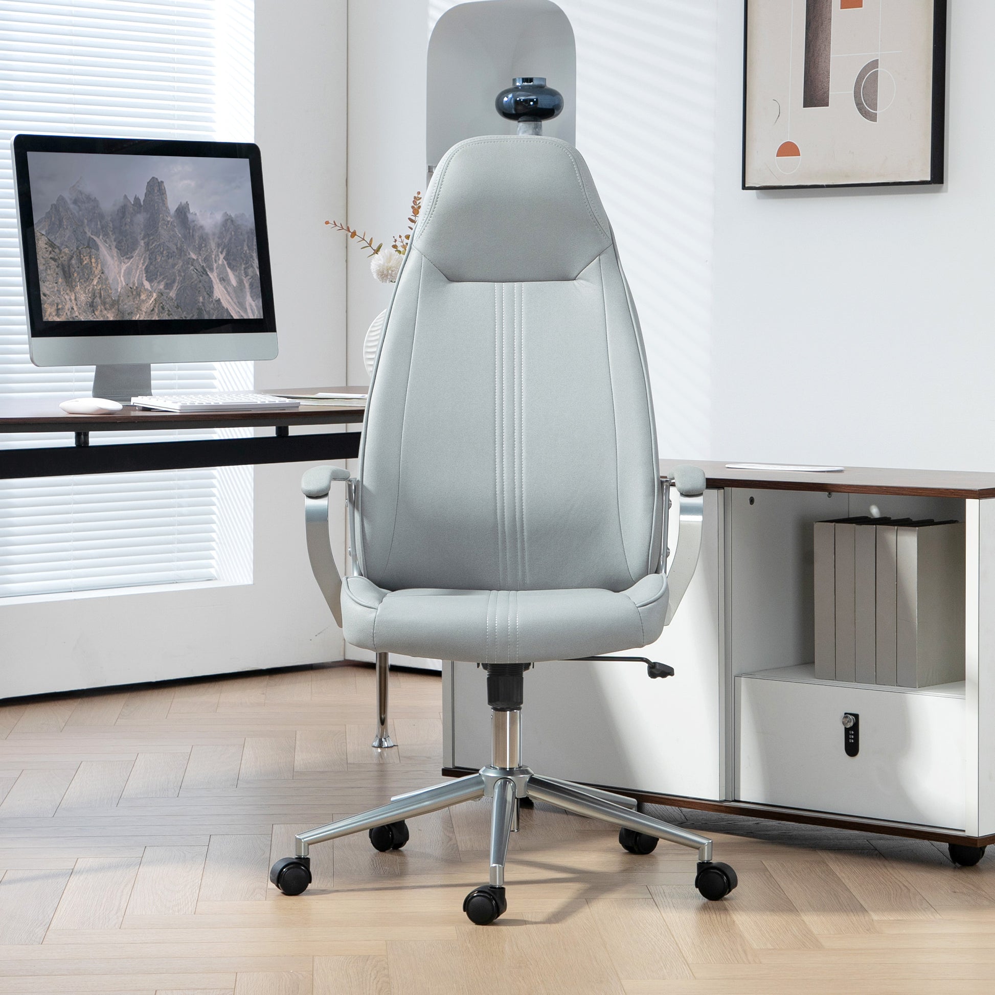 Office Chair Ergonomic Desk Chair with Adjustable Height, Rocking Function, Swivel Office Chair with Casters, 68 x 65 x 119-128.5H cm, Gray