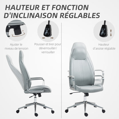 Office Chair Ergonomic Desk Chair with Adjustable Height, Rocking Function, Swivel Office Chair with Casters, 68 x 65 x 119-128.5H cm, Gray