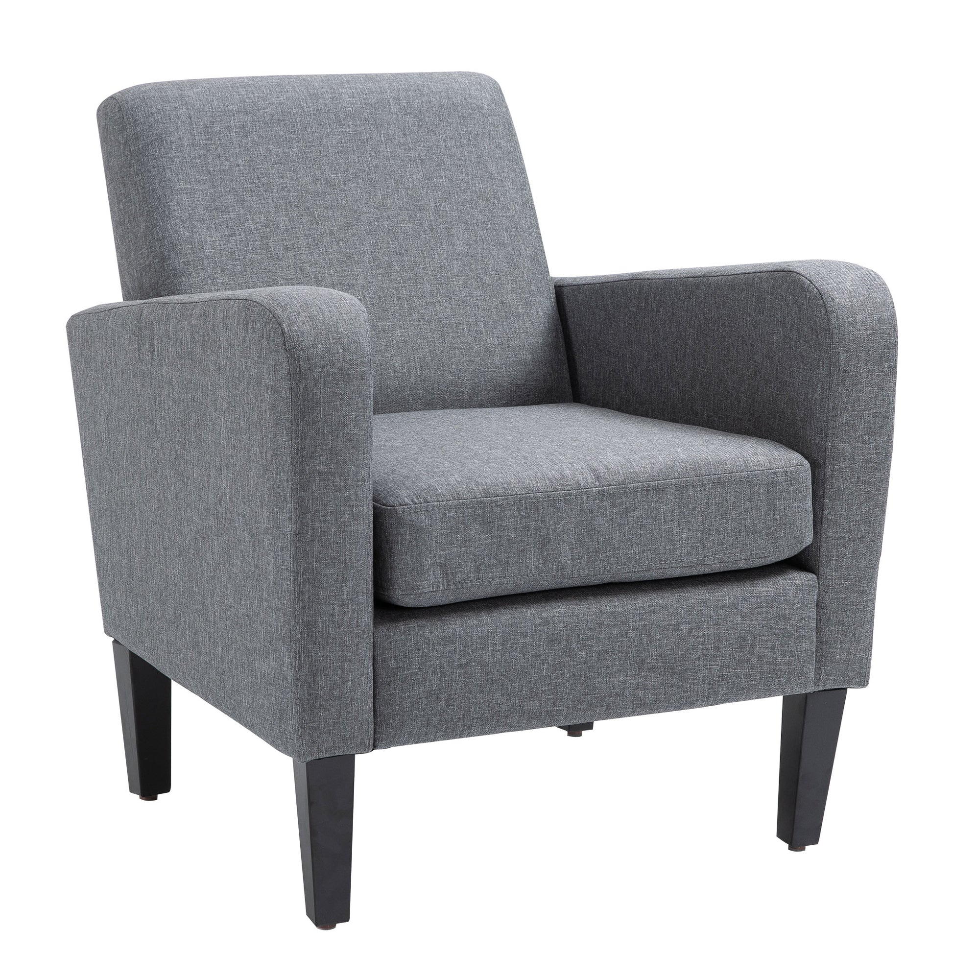 Armchair with backrest, rounded armrests, padded lounge chair with linen look, wooden legs, for bedroom, living room, up to 150 kg, light grey