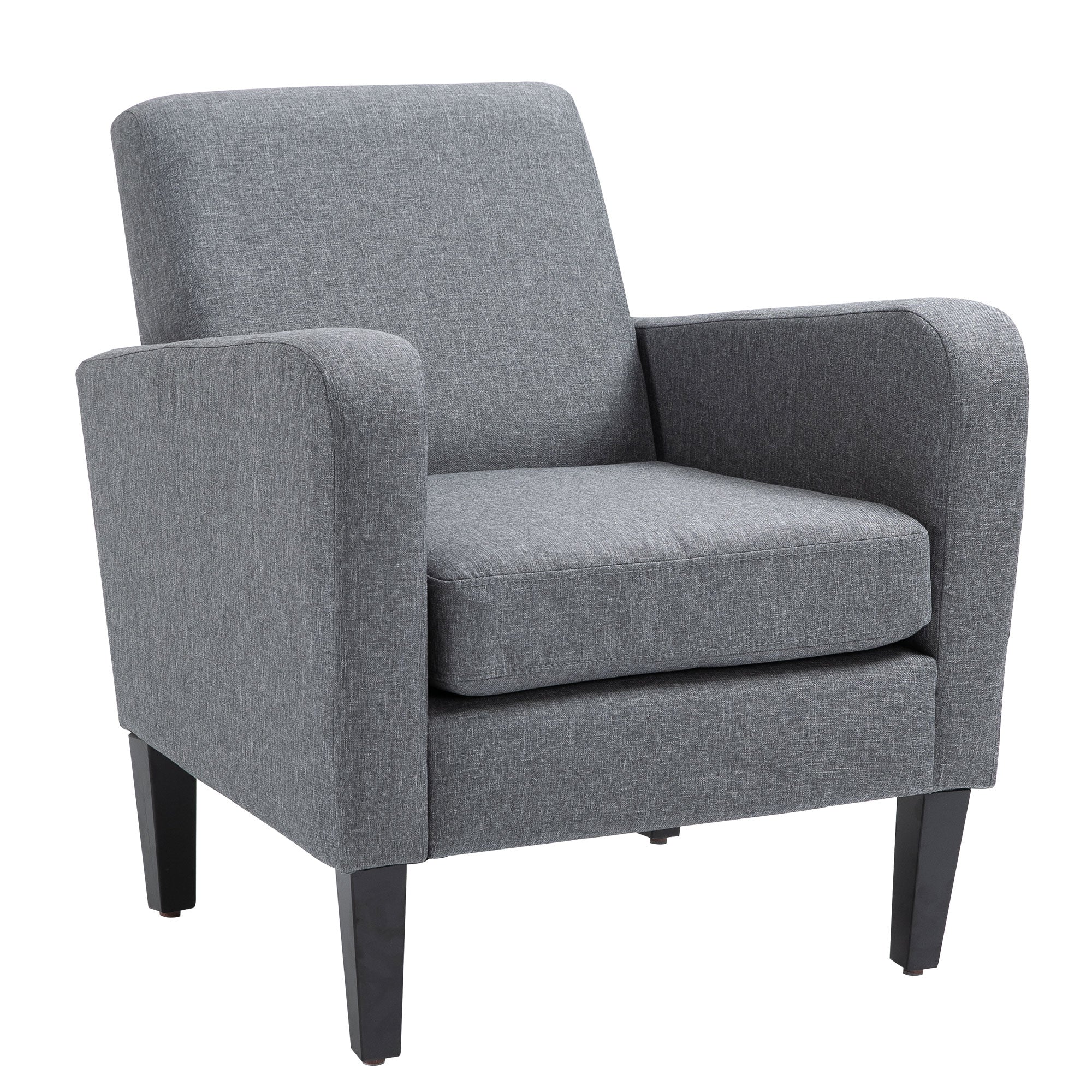 Armchair with backrest, rounded armrests, padded lounge chair with linen look, wooden legs, for bedroom, living room, up to 150 kg, light grey