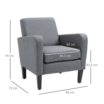 Armchair with backrest, rounded armrests, padded lounge chair with linen look, wooden legs, for bedroom, living room, up to 150 kg, light grey