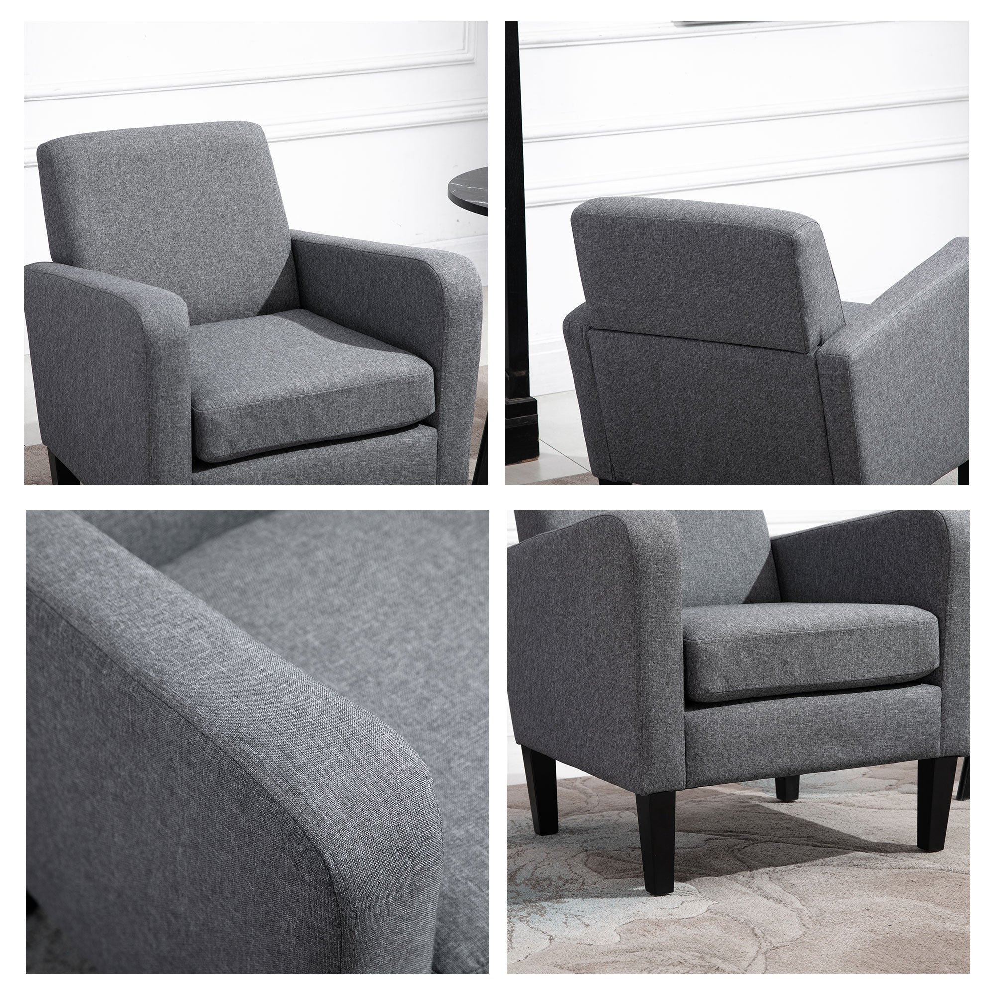 Armchair with backrest, rounded armrests, padded lounge chair with linen look, wooden legs, for bedroom, living room, up to 150 kg, light grey