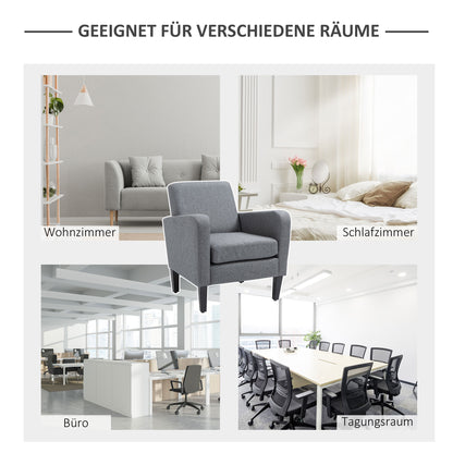 Armchair with backrest, rounded armrests, padded lounge chair with linen look, wooden legs, for bedroom, living room, up to 150 kg, light grey