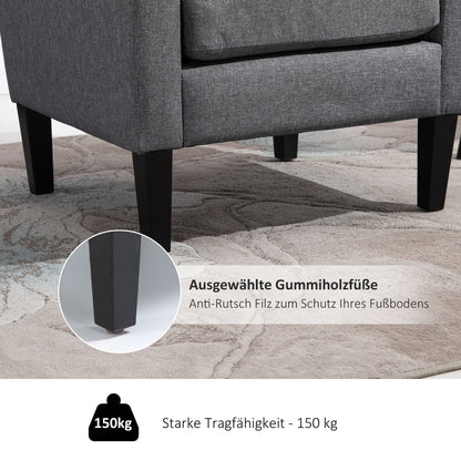 Armchair with backrest, rounded armrests, padded lounge chair with linen look, wooden legs, for bedroom, living room, up to 150 kg, light grey