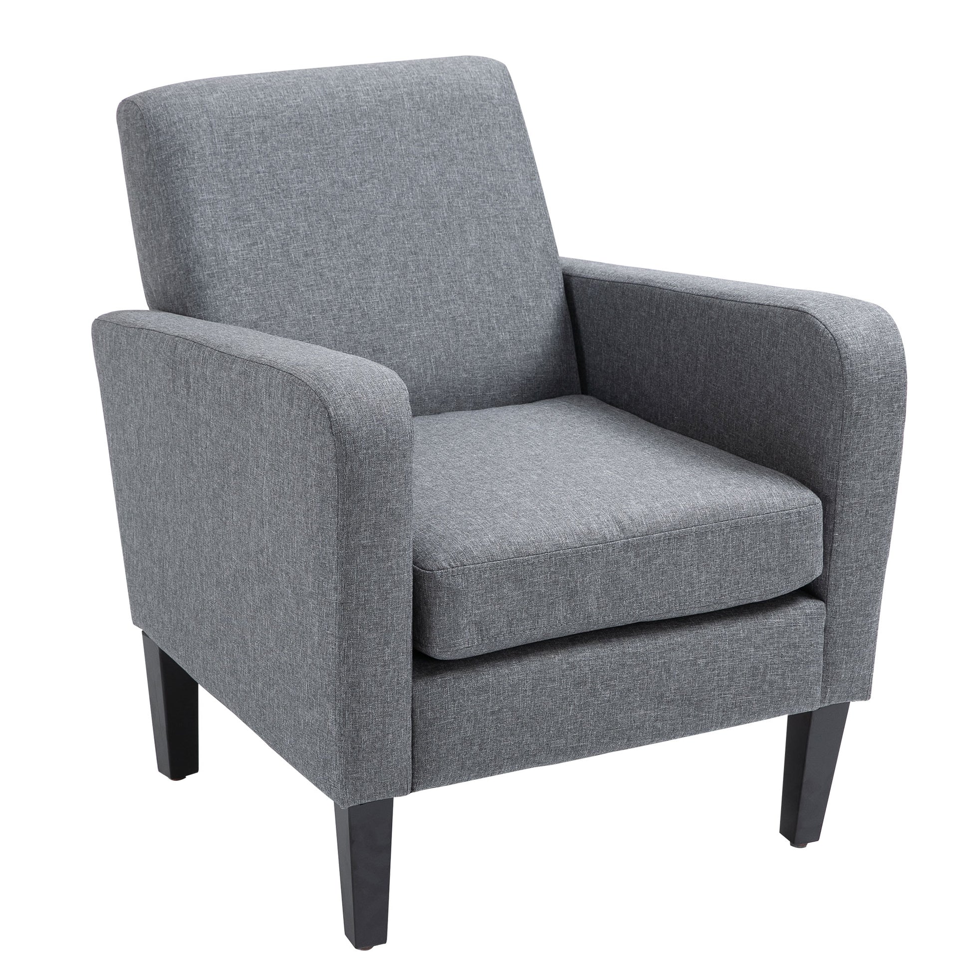 Armchair with backrest, rounded armrests, padded lounge chair with linen look, wooden legs, for bedroom, living room, up to 150 kg, light grey