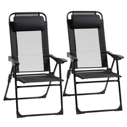 Set of 2 Folding Chairs, Foldable Garden Chair with Adjustable Backrest Armrest Camping Chair for Garden Balcony Up to 120 kg Load Capacity Oxford Black