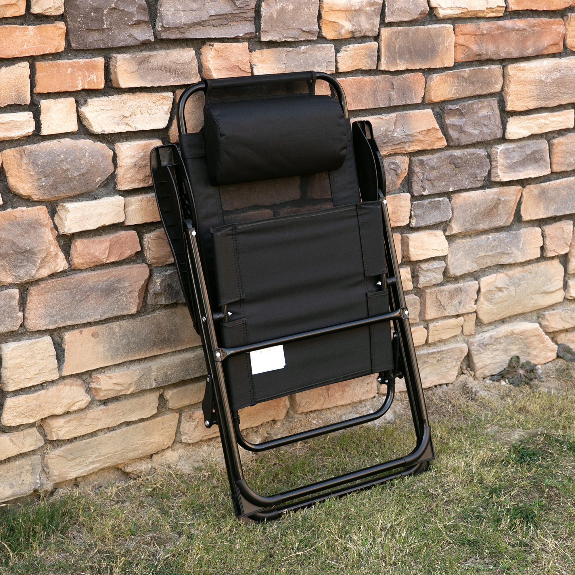 Set of 2 Folding Chairs, Foldable Garden Chair with Adjustable Backrest Armrest Camping Chair for Garden Balcony Up to 120 kg Load Capacity Oxford Black