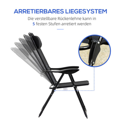 Set of 2 Folding Chairs, Foldable Garden Chair with Adjustable Backrest Armrest Camping Chair for Garden Balcony Up to 120 kg Load Capacity Oxford Black