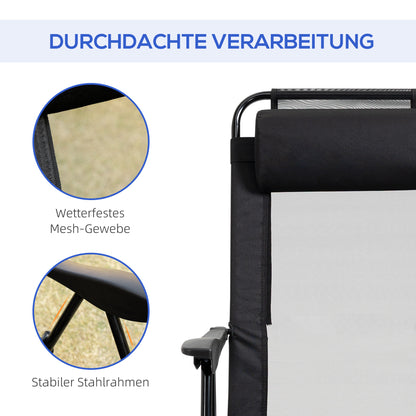 Set of 2 Folding Chairs, Foldable Garden Chair with Adjustable Backrest Armrest Camping Chair for Garden Balcony Up to 120 kg Load Capacity Oxford Black