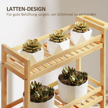 Serving Cart with 3 Levels Kitchen Trolley with Wheels, Handle Rolling Cart made of Bamboo Kitchen Shelf Kitchen Trolley for Kitchen, Office, Bathroom, Natural Wood