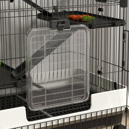 Small Animal Cage on Wheels 3 Removable Platforms 3 Ramps, Removable Bottom Tray Metal PP 182 x 81 x 114 cm Black