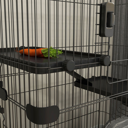 Small Animal Cage on Wheels 3 Removable Platforms 3 Ramps, Removable Bottom Tray Metal PP 182 x 81 x 114 cm Black
