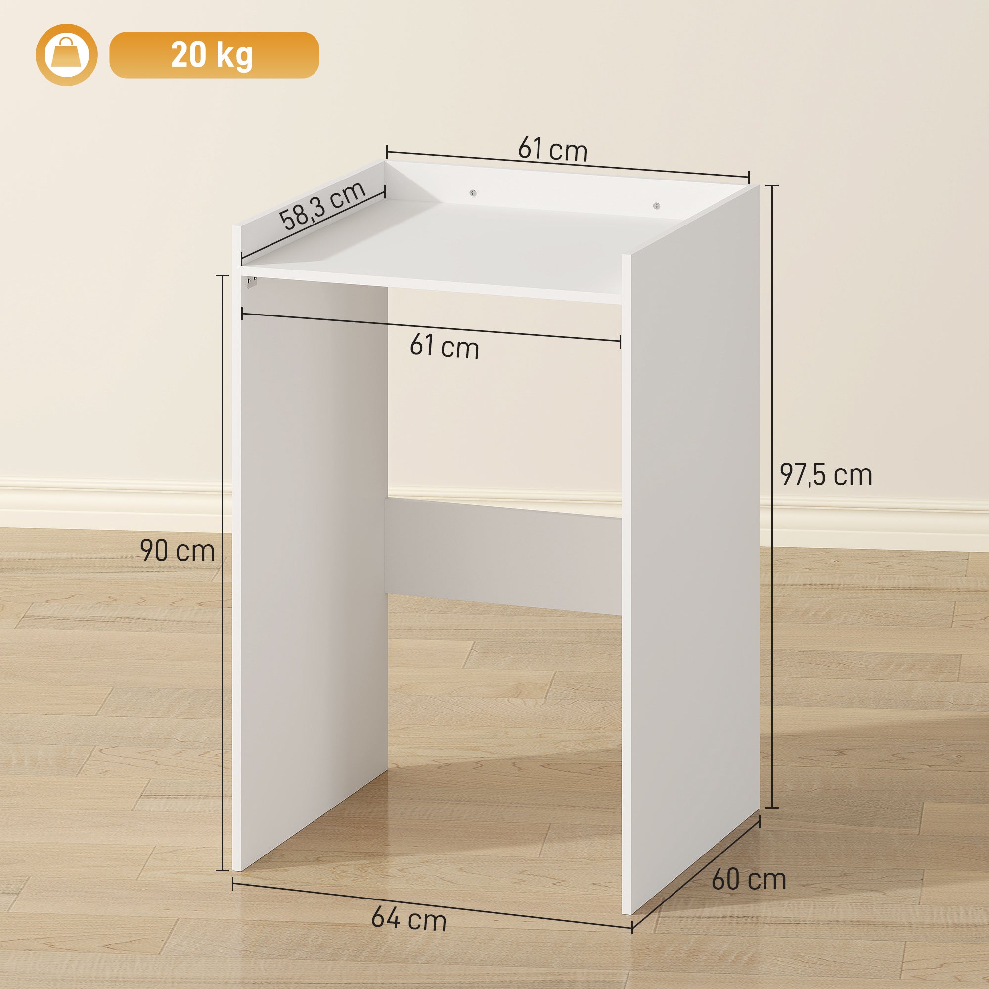 Bathroom Washing Machine Cabinet with Open Shelf — Space-Saving Laundry Niche for Small Bathrooms, 64 x 60 x 97.5 cm (25.2 x 23.6 x 38.4 in), White