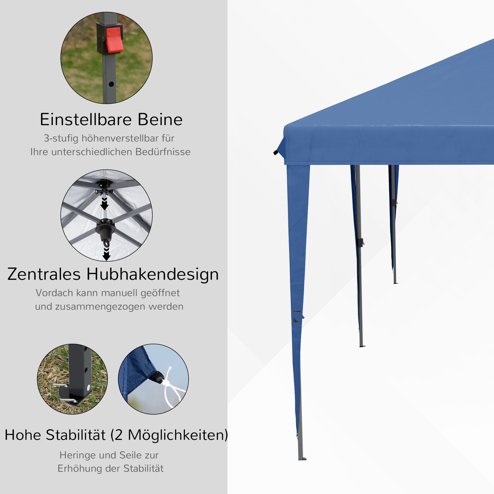 Folding Pavilion Pop-up Pavilion approx. 6 x 3m Garden Tent adjustable height UV protection with bag Steel Struts, Oxford, Blue