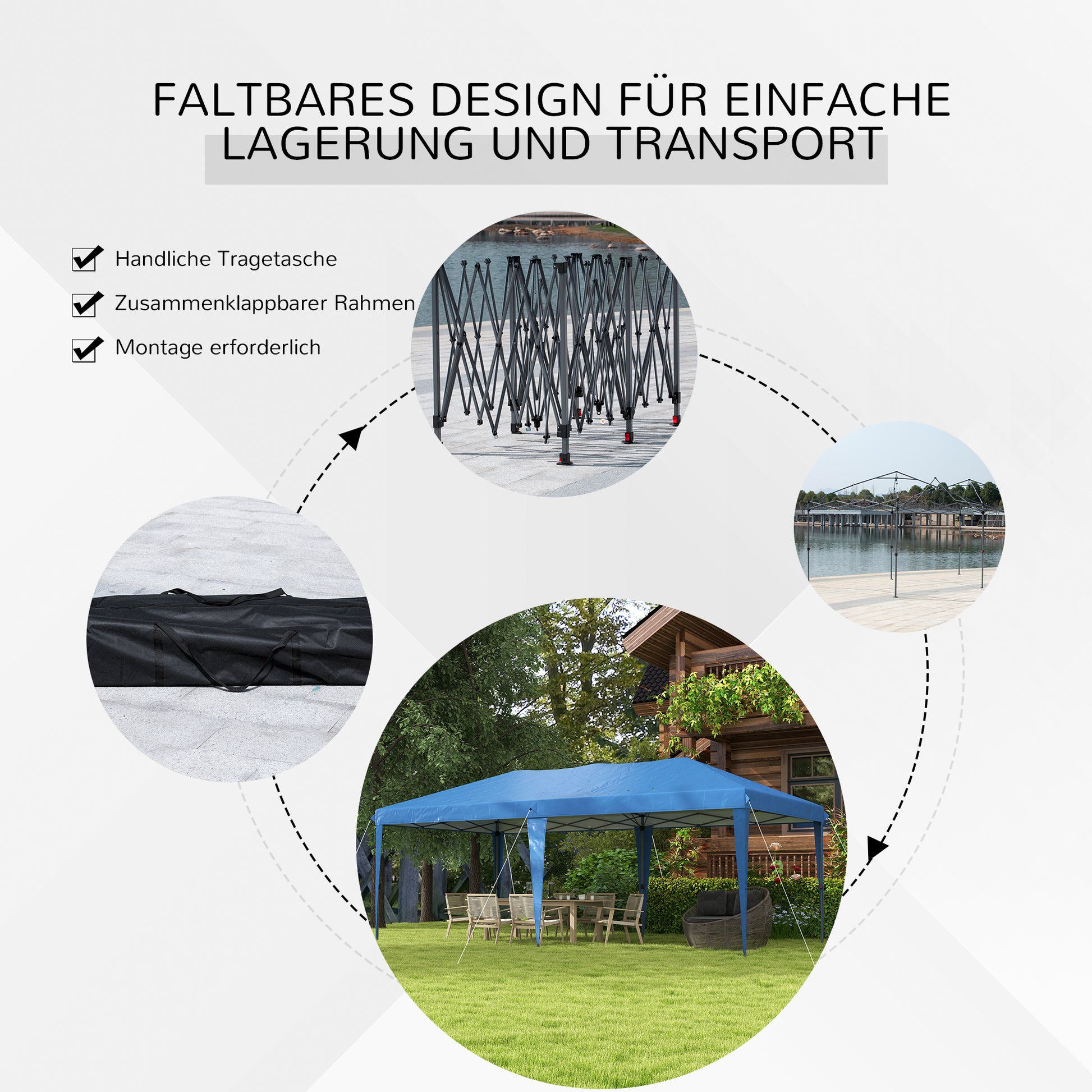 Folding Pavilion Pop-up Pavilion approx. 6 x 3m Garden Tent adjustable height UV protection with bag Steel Struts, Oxford, Blue
