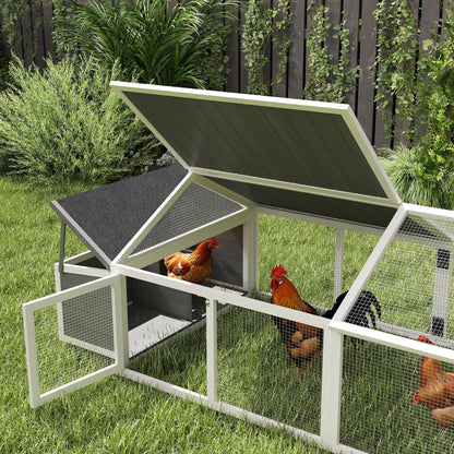 Outdoor Chicken Coop 240x112.5x76 cm Wooden Chicken Coop with Flip-Top Roof Enclosure Lockable Doors and Nesting Box for Chickens Rabbits Ducks White and Gray