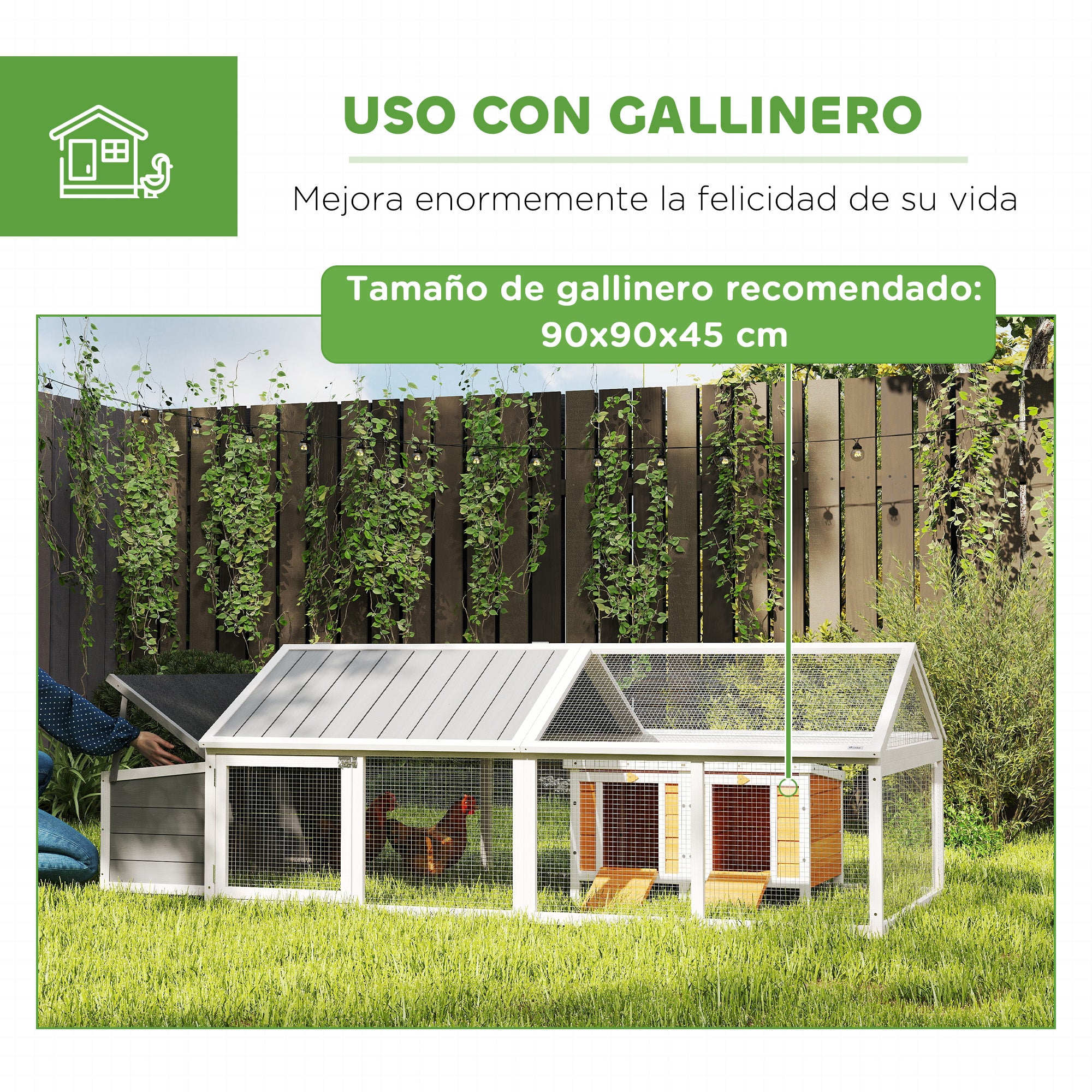 Outdoor Chicken Coop 240x112.5x76 cm Wooden Chicken Coop with Flip-Top Roof Enclosure Lockable Doors and Nesting Box for Chickens Rabbits Ducks White and Gray