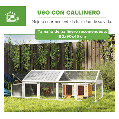Outdoor Chicken Coop 240x112.5x76 cm Wooden Chicken Coop with Flip-Top Roof Enclosure Lockable Doors and Nesting Box for Chickens Rabbits Ducks White and Gray