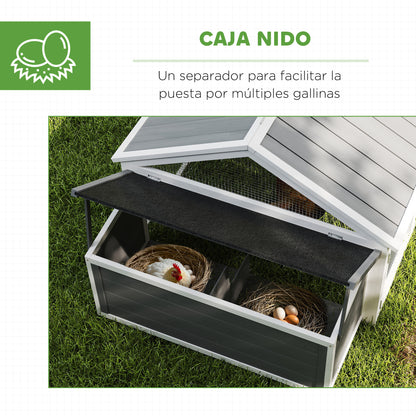 Outdoor Chicken Coop 240x112.5x76 cm Wooden Chicken Coop with Flip-Top Roof Enclosure Lockable Doors and Nesting Box for Chickens Rabbits Ducks White and Gray