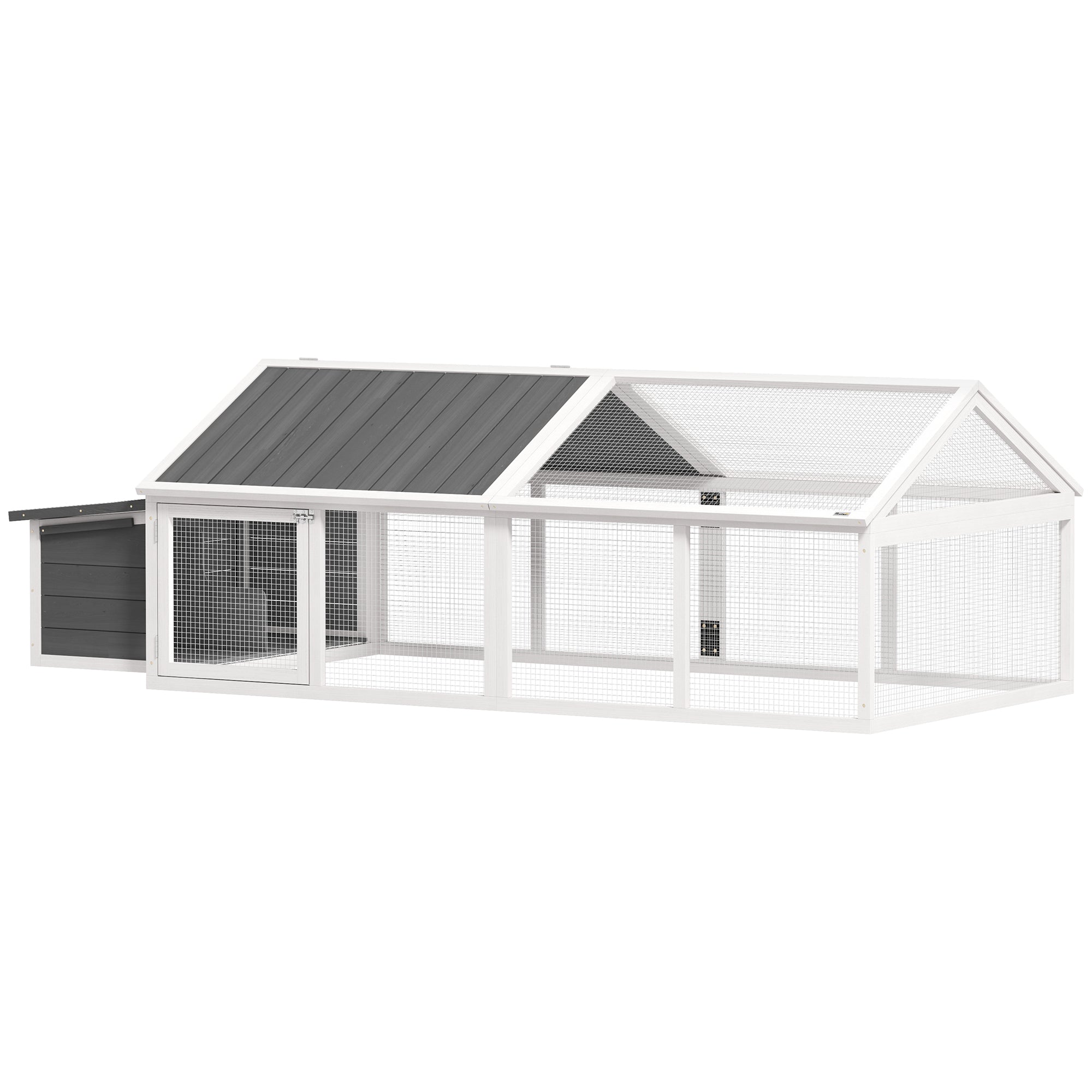 Outdoor Chicken Coop 240x112.5x76 cm Wooden Chicken Coop with Flip-Top Roof Enclosure Lockable Doors and Nesting Box for Chickens Rabbits Ducks White and Gray