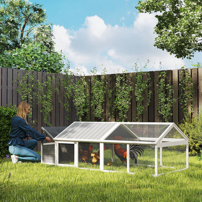 Outdoor Chicken Coop 240x112.5x76 cm Wooden Chicken Coop with Flip-Top Roof Enclosure Lockable Doors and Nesting Box for Chickens Rabbits Ducks White and Gray