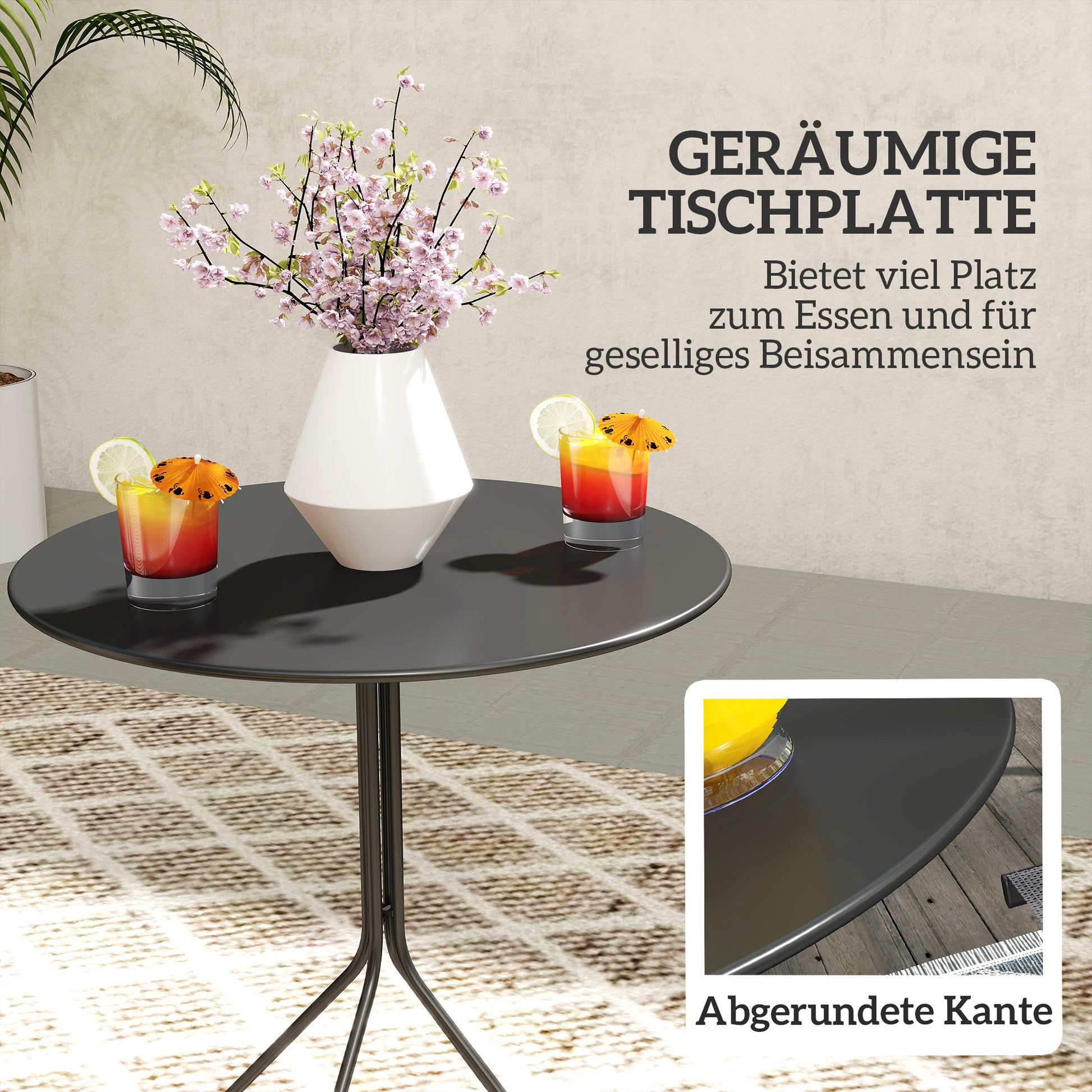 Folding Garden Table Ø60 x 71 cm, Weather-resistant Steel Patio Table, Round Side Table with Foot Pads, Outdoor Dining Table, Camping Table, Patio Table for Garden Terrace Balcony Black