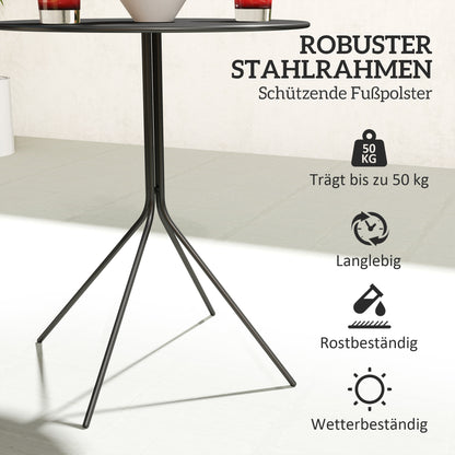 Folding Garden Table Ø60 x 71 cm, Weather-resistant Steel Patio Table, Round Side Table with Foot Pads, Outdoor Dining Table, Camping Table, Patio Table for Garden Terrace Balcony Black